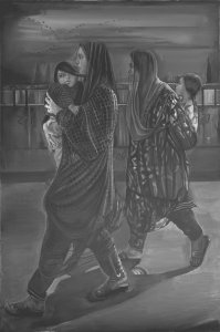 002. Two women on the move, carrying their babies, portant leur bébé